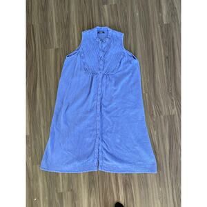 eShakti Periwinkle Blue 100% Cotton Gauze Button Front Sleeveless Shirt Dress